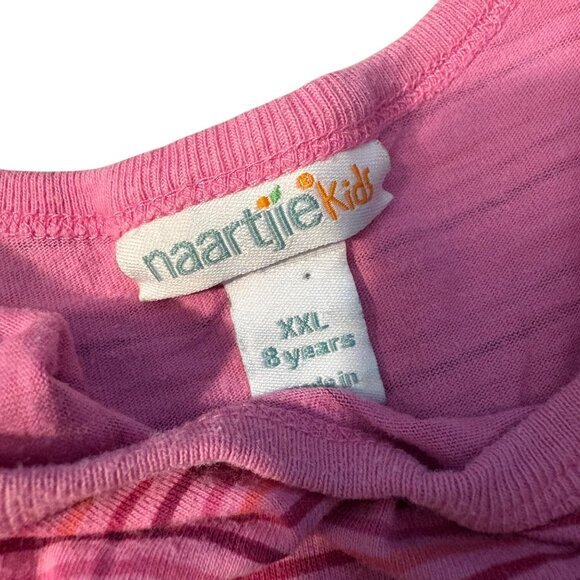 Naartjie Kids XXL 8 Years Pink Striped Cap Sleeve Ruffle Hem Dress Cotton - Picture 2 of 3